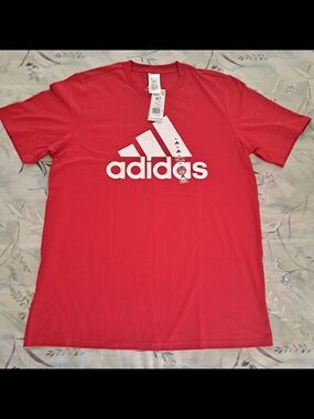 Adidas Red Short Sleeve Crew Tee with White Logo Size XLT